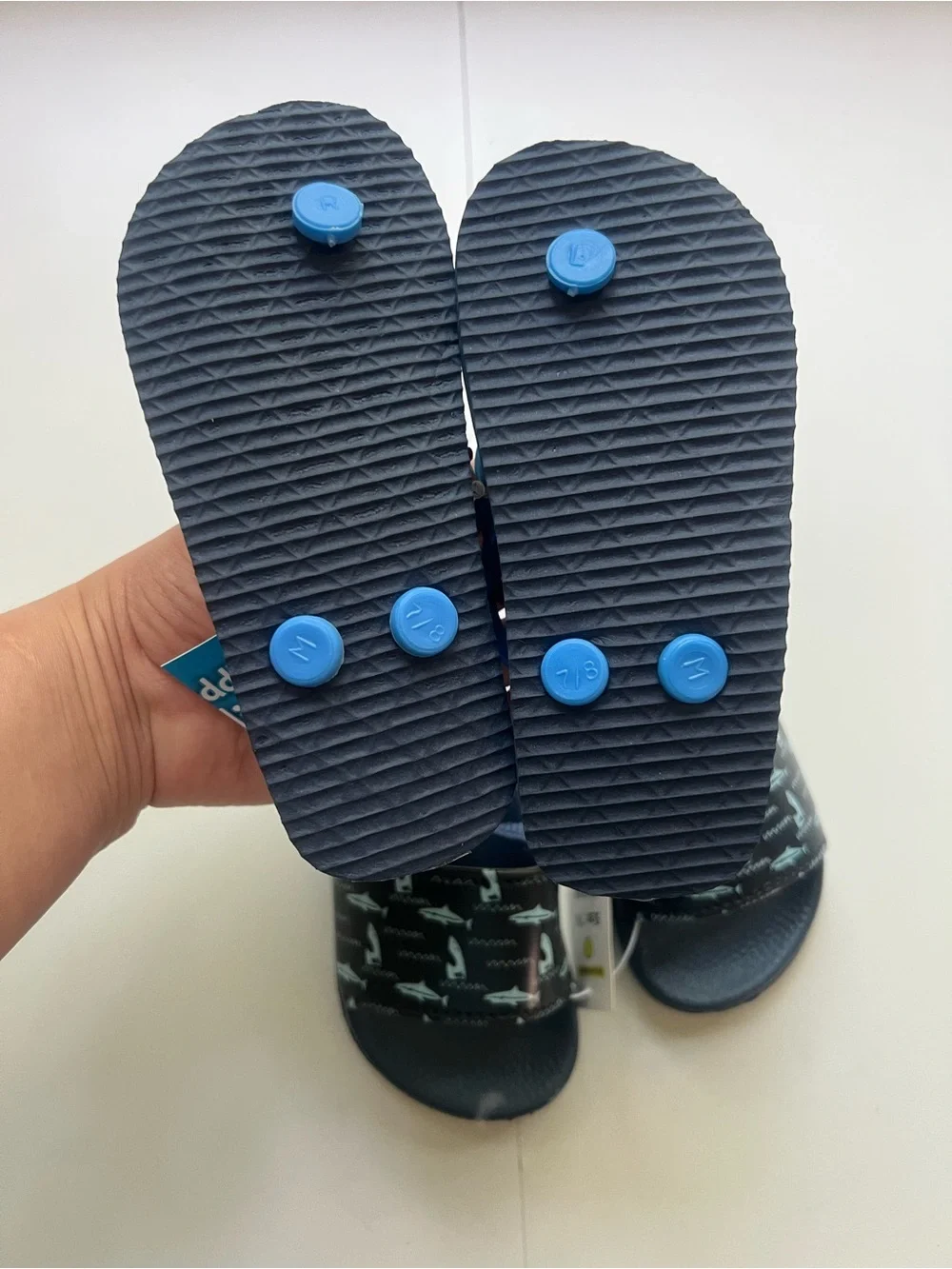Kids Navy Shark Slide and Flip-Flop Set - Size 7/8